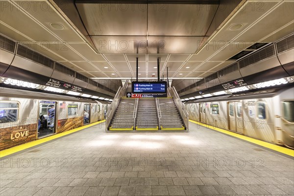 New York City Subway underground station 34 Street Hudson Yards on Line 7 in New York, USA, North