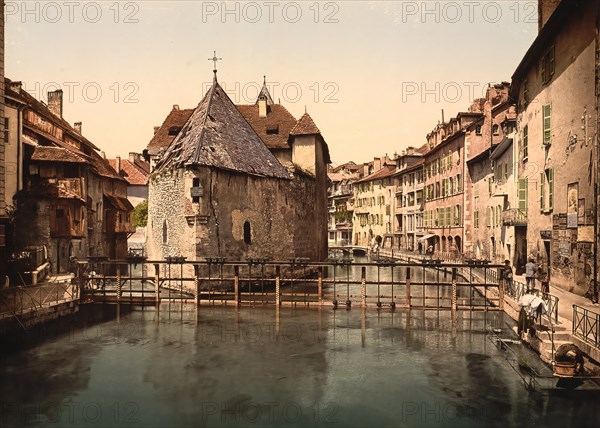 Old town of Annecy, Auvergne-Rhone-Alpes region, France, c. 1890, Historic, digitally enhanced