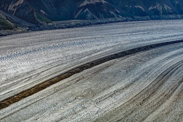 Aerial view of Kaskawulsh Glacier with medial moraine, Kluane Mountains, Yukon Territory, Canada,