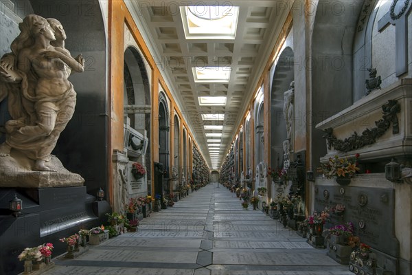 Covered tombs at the Monumental Cemetery, Cimitero monumentale di Staglieno), Genoa, Italy, Europe