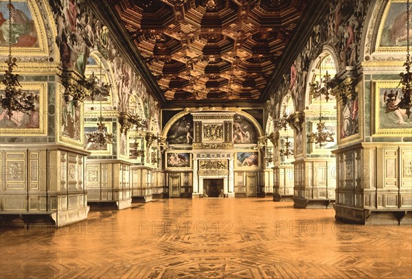 The Gallery of Henry II, at Fontainebleau Castle, Ile-de-France, France, c. 1890, Historic,