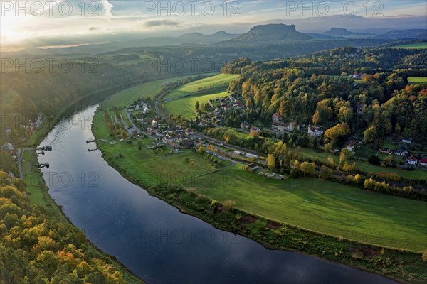 View of the river Elbe from the Basteiaussicht, Saxon Switzerland, Elbe Sandstone Mountains,
