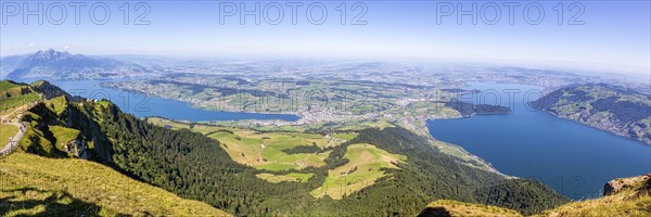 View from Mount Rigi to the city of Lucerne, Lake Lucerne, Lake Zug and Pilatus Alps Panorama in