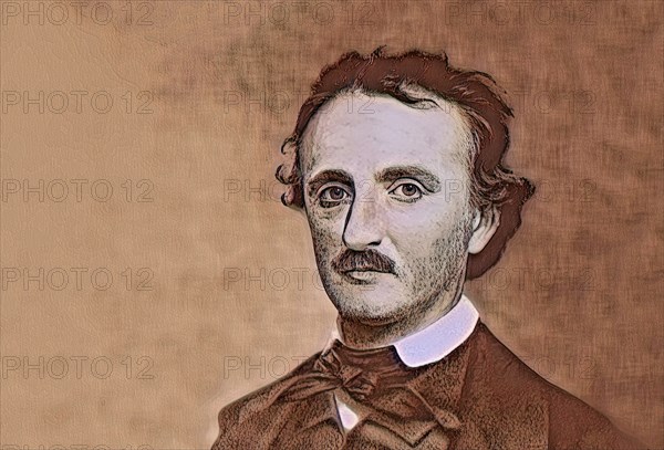 Portrait of Edgar Allan Poe, 1809 â€“ 1849, American writer, digitally edited according to a