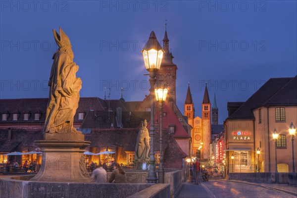 Old Main Bridge in Wuerzburg, Wuerzburg, Lower Franconia, Bavaria, Germany, Europe