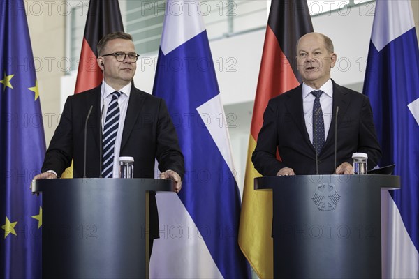 (R-L) Olaf Scholz, Federal Chancellor, and Petteri Orpo, Prime Minister of the Republic of Finland,