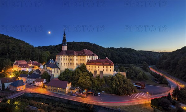 Weesenstein Castle in the Müglitz Valley, at blue hour