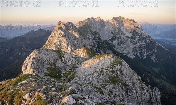Evening atmosphere View from Scheffauer on Kaisergebirge, Wilder Kaiser, Kitzbühler Alps, Tyrol,
