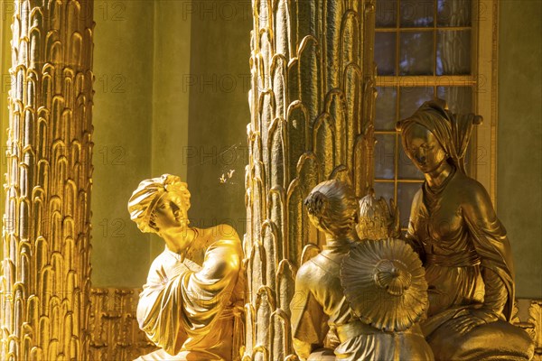 Restored Chinese tea house (1755-1764) with gilded statues, 18th-century porcelain