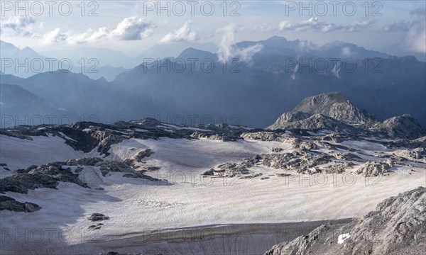 Remnants of snow, high alpine landscape, Übergossene Alm, Berchtesgaden Alps, Salzburger Land,