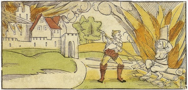 Leaflet showing the burning of an alleged witch who is said to have burned the town of Schiltach