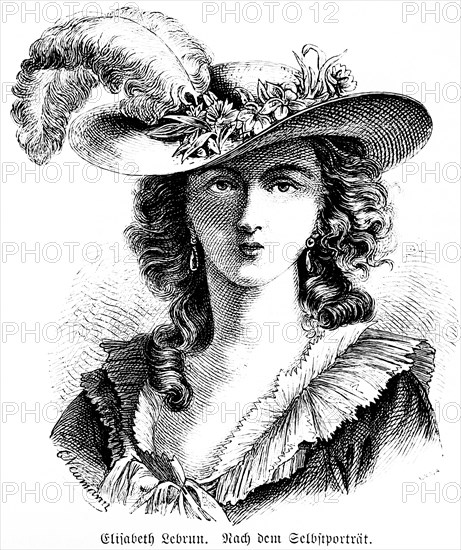 Elisabeth Lebrun, née Vigée, paintress, artist, portrait with straw hat, travels through Europe,