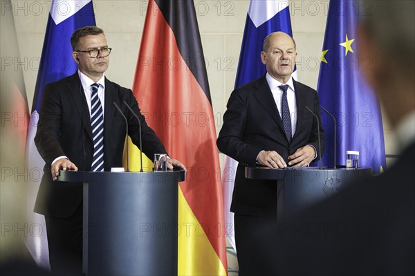 (R-L) Olaf Scholz, Federal Chancellor, and Petteri Orpo, Prime Minister of the Republic of Finland,