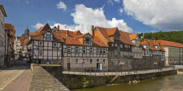 Half-timbered houses on the Werra River, German Half-Timbered Houses Route, Hann. Münden or