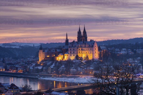 View from the Proschwitz Winery of Meissen Castle Hill with Albrechtsburg Castle, Bishop's Palace
