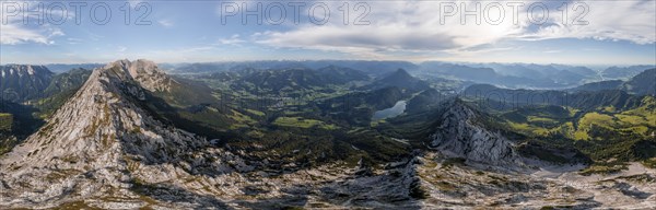 Alpine panorama, aerial view, evening mood in the mountains, view of Schaffauer with Hintersteiner