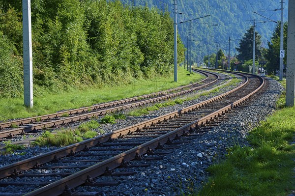 Railway line, morning, summer, Steindorf am Lake Ossiach, Lake Ossiach, Carinthia, Austria, Europe
