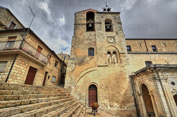 HDR shot, super wide angle shot, wide staircase, cloudy sky, church tower, Chiesa madre SS Pietro e