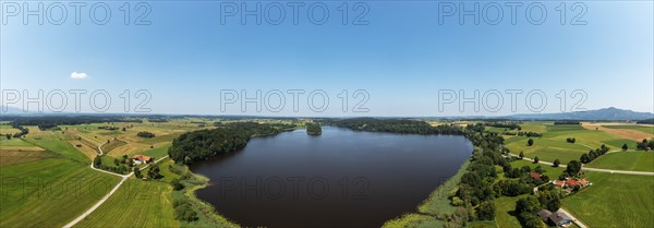 Drone shot, Abtsdorfer See Rupertiwinkel, Upper Bavaria, Bavaria, Germany, Europe