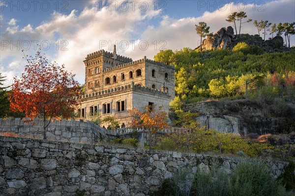 Abandoned ruin building of Termas Radium Hotel Serra da Pena in Sortelha with beautoful colorful