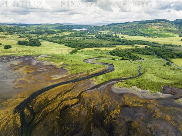Loch Feochan and Feochan Bheag River from a drone, Feochan Glen, Oban, Argyll and Bute, West