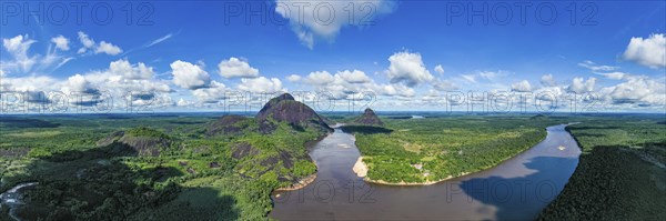 Black river and white sand beach before the granite hills, Cerros de Mavecure, Eastern Colombia
