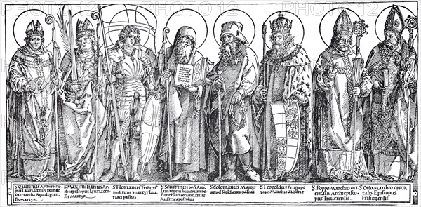 The Patron Saints of Austria, woodcut by Albrecht Dürer, historical, digitally improved