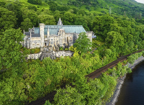 St Conans Kirk from a drone, Loch Awe in Argyll and Bute, Scotland, UK