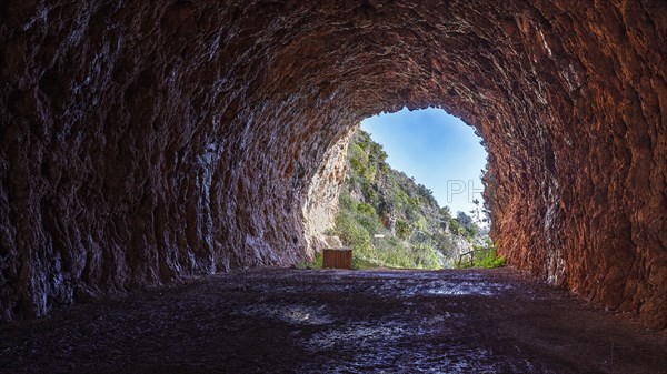 Tunnel at the entrance of the national park, in the tunnel, HDR, sky replaced, Zingaro, national