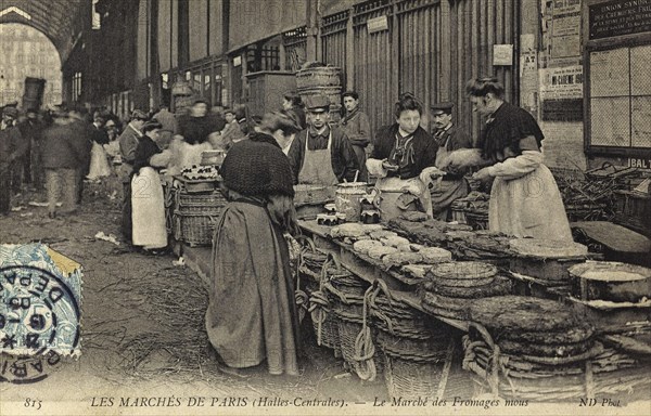 Historical postcard, Market. The Cheese Market, 815 les Marches de Paris, Halles Centrales, 1895,