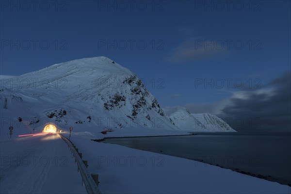 Tunnel passage on the island of Mageroya on the way to the wintry North Cape
