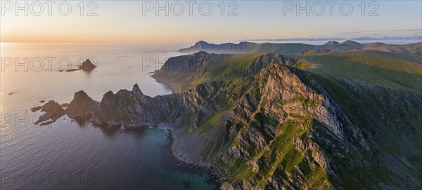 Rocky coast, fjords and mountains, Matinden mountain, Bleik, Andoya island, Vesteralen archipelago,