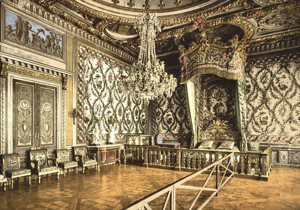 The Bedroom of Marie Antoinette in Fontainebleau Castle, Ile-de-France, France, c. 1890, Historic,