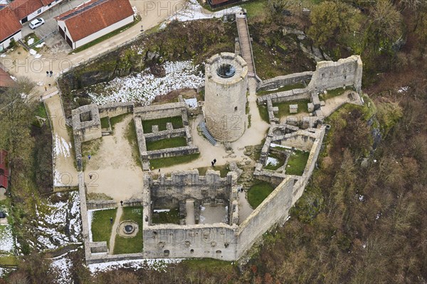 Aerial view of the area around Neumarkt and the castle ruins of Wolfstein, Upper Palatinate,