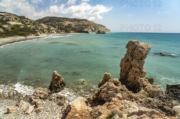 Coast at Petra tou Romiou, the Rock of Aphrodite in Kouklia near Paphos, Cyprus, Europe