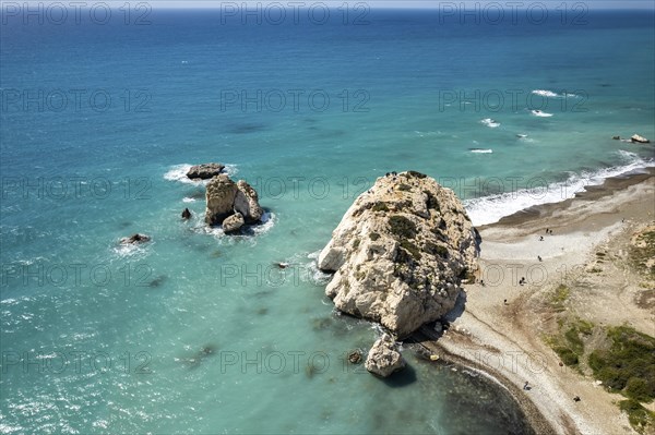 Petra tou Romiou, the Rock of Aphrodite seen from the air Kouklia near Paphos, Cyprus, Europe