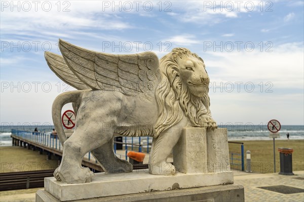 Venetian winged lion on the waterfront in Larnaka, Cyprus, Europe