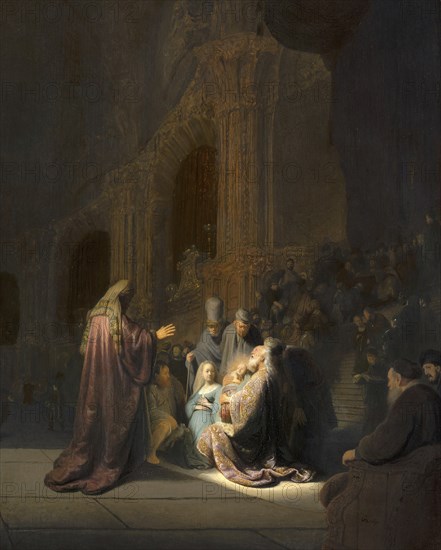 Simeon's Song of Praise, painting by Rembrandt van Rijn (1606) (1669), Historic, digitally enhanced