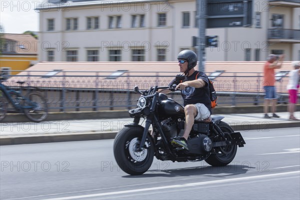 Harley Days Dresden, big ride through the city, here at the Elbe bridge Blaue Wunder