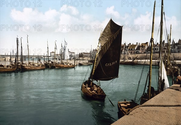 The Port, Calais, France, c. 1890, Historic, digitally enhanced reproduction of a photochrome print
