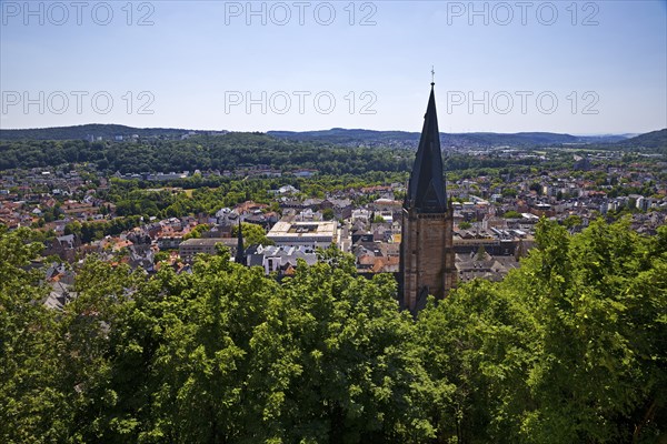 Elevated view of the parish church of St. Mary and the town from the Schlossberg, Marburg an der