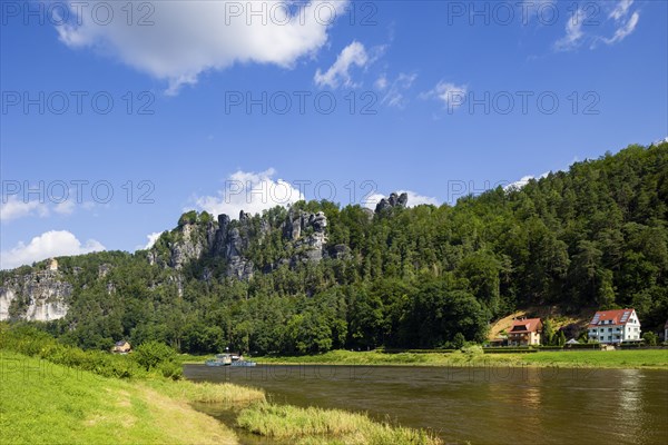 Elbe steamer Pirna from 1898 arrives in Rathen below the Bastei rock