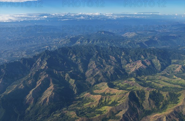 Aerial of the volcanic landscape, Viti Levu, Fiji, South Pacific, Oceania