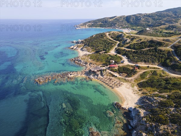 Aerial view, Tigania, Belka and Kriaritsi Beach, Kriaritsi, Sithonia, Chalkidiki, Central