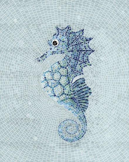 Blue seahorse mosaic, vector illustration