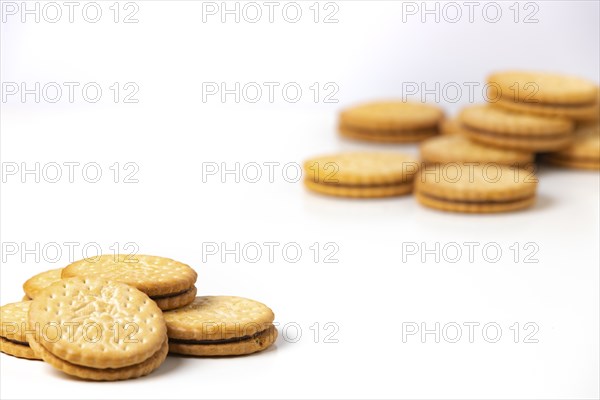Double biscuits, white background, copy space