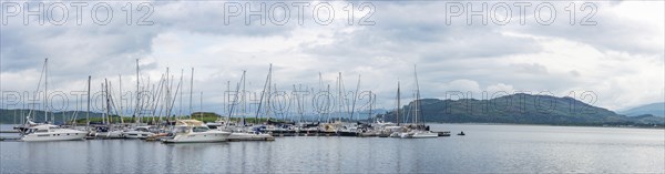 Panorama of Dunstaffnage Marina, Loch Etive, Oban, Argyll and Bute, Scotland, UK