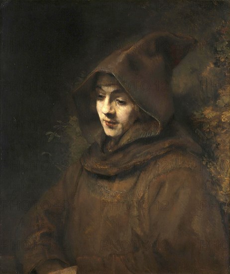 Rembrandt's son Titus in a monk's habit, painting by Rembrandt van Rijn (1606) (1669), Historic,