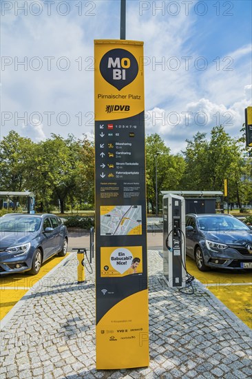 MOBIpunkt with space for two car-sharing cars and four charging points for additional electric cars
