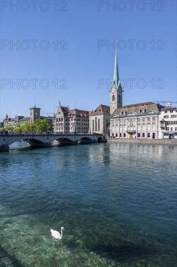 Fraumünster Church, Münster Bridge and Limmat River, Zurich Old Town, Zurich, Canton Zurich,